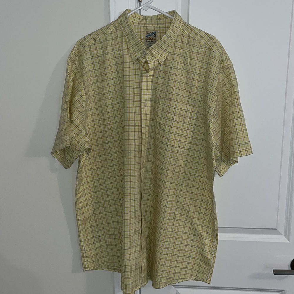Gold Yellow plaid tartan travel Travelsmith Cotton Travel trendy men’s big shirt